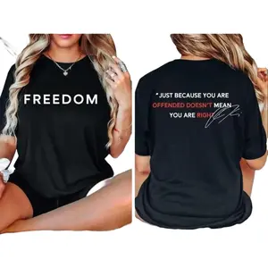 Women's Short-Sleeve Solid Streetwear T-Shirt - Justice for Charlie Kirk, Charlie Quotes, "Just Because You Are Offended Doesn’t Mean You Are Right" Slogan, Essential Fabric