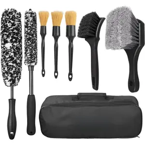 8Pcs Wheel Brush, Tire Brush, Wheel Cleaner Brush Set - 2 Soft Wheel Cleaning Brushes, Detailing Brush & Hard Tire Scrubber, Flexible and Durable Rim Clean