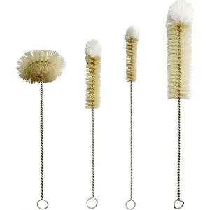 4Pcs Bottle Brushes Thin Long Handle Skinny Wire Cleaner Set in Stainless Steel with Natural Boar Bristle at Wool Tip, Bendable Flexible for Cleaning Narrow Neck Bottles, Pipe, Tube, Hose - Home Improvement.