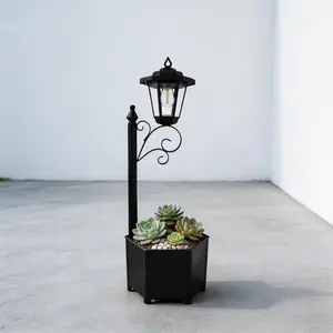 Solar Floor Lamps with Planter (2-in-1 Design), 29.5" Outdoor Solar Lamp Post - IP44 Waterproof, Warm Yellow Lights Dusk to Dawn 6-8Hr, Easy Install for Lawn, Patio, Porch, Yard & Pathway Decor