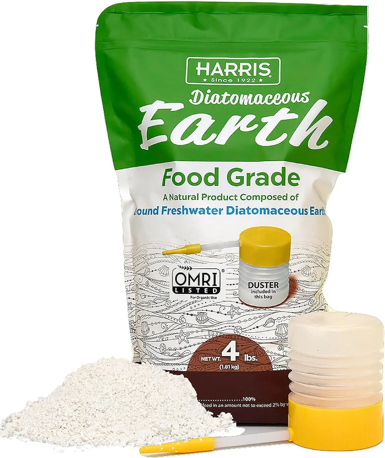 HARRIS Food Grade Diatomaceous Earth 4 lb with Powder Duster Included