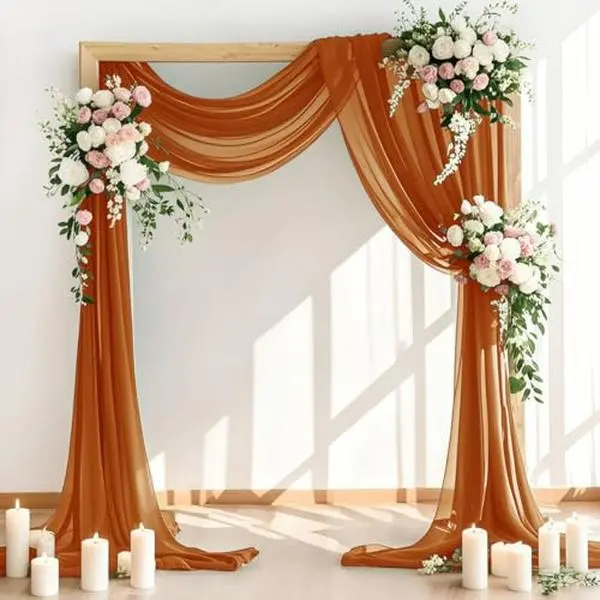 LINXTAR Wedding Arch Draping Fabric 30'' x 18FT Sheer Chiffon Arch Drape Backdrop 1 Panel Terracotta Drape for Summer Wedding Bridal Shower Baby Shower Photo Booth Church Birthday Party Outdoor Decor