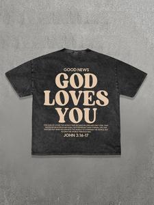 men's 100% cotton god loves you letter print distressed round neck tee, regular fit casual comfy short sleeve crew neck t-shirt for summer, fashion men's top for daily wear