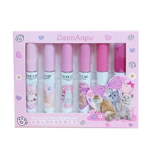 Cute Cat Fun Mirror Lipstick Set 6-Piece Mirror Glass Lip Glaze Water-Light Jelly Gloss Korean Tint Moisturizing Makeup for Girls Women