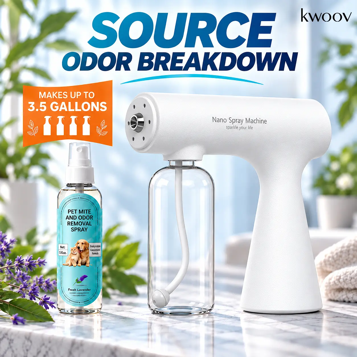 KWOOV Bio-Enzyme Pet Deodorizer Spray for Dogs & Cats - Dog Odor Solution & Pet Urine Smell Remover, 150mL Makes Up to 3.96 Gal, Bio-Enzyme Formula Neutralizes Odors, Fresh Sage Fragrance, Odor Destroyer for Home & Car