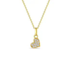 14k Gold Tiny CZ Encrusted Heart Clear Baby / Toddler / Kids Pendant/Necklace