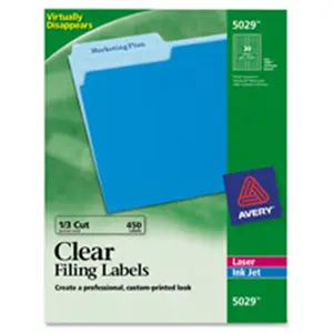 Avery  Filing Labels, Laser-Inkjet, .67 in. x 3.44 in., 450-PK, Clear