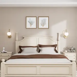 HOMESHOOSE Iron Armed Wall Sconces White Globe Glass Shade (Set of 2)