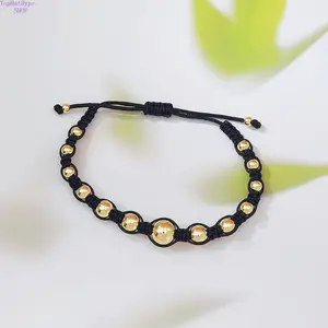 Cord Bracelet Gold Beaded Adjustable Black String Wristband for Women Non-Tarnish Dainty Minimalist Jewelry Waterproof Casual Bracelet for Daily Wear Gift Giving