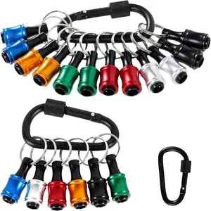 18Pcs Bit Holder Key Chain, 1/4inch Hex Shank Bit Holder, Portable Socket Drill Bit Holder, Quick Change Aluminum Alloy Long and Short Drill Bit Holder, Extension Bar Keychain Drill Bit Holder