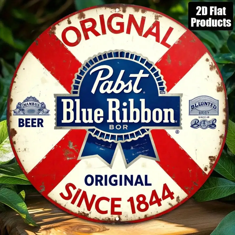 Vintage 2D Aluminum Beer Brand Theme Wall Decor, Pabst Blue Ribbon Retro Style Aluminum Hanging Ornament, Bar Wine Cellar Beer Culture Aluminum Plaque, Decorative Plaque, Vintage Metal Sign, Home Bar Signs & Decor
