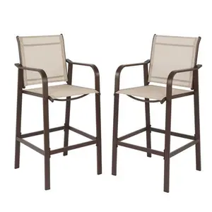 summervibes Outdoor Bar Stools Set of 2, Comfortable Bar Height Patio Chairs, All-Weather Textile Patio Bar Stools, Sturdy High Back Outdoor Bar Chairs for Backyard, Porch, Balcony, Brown