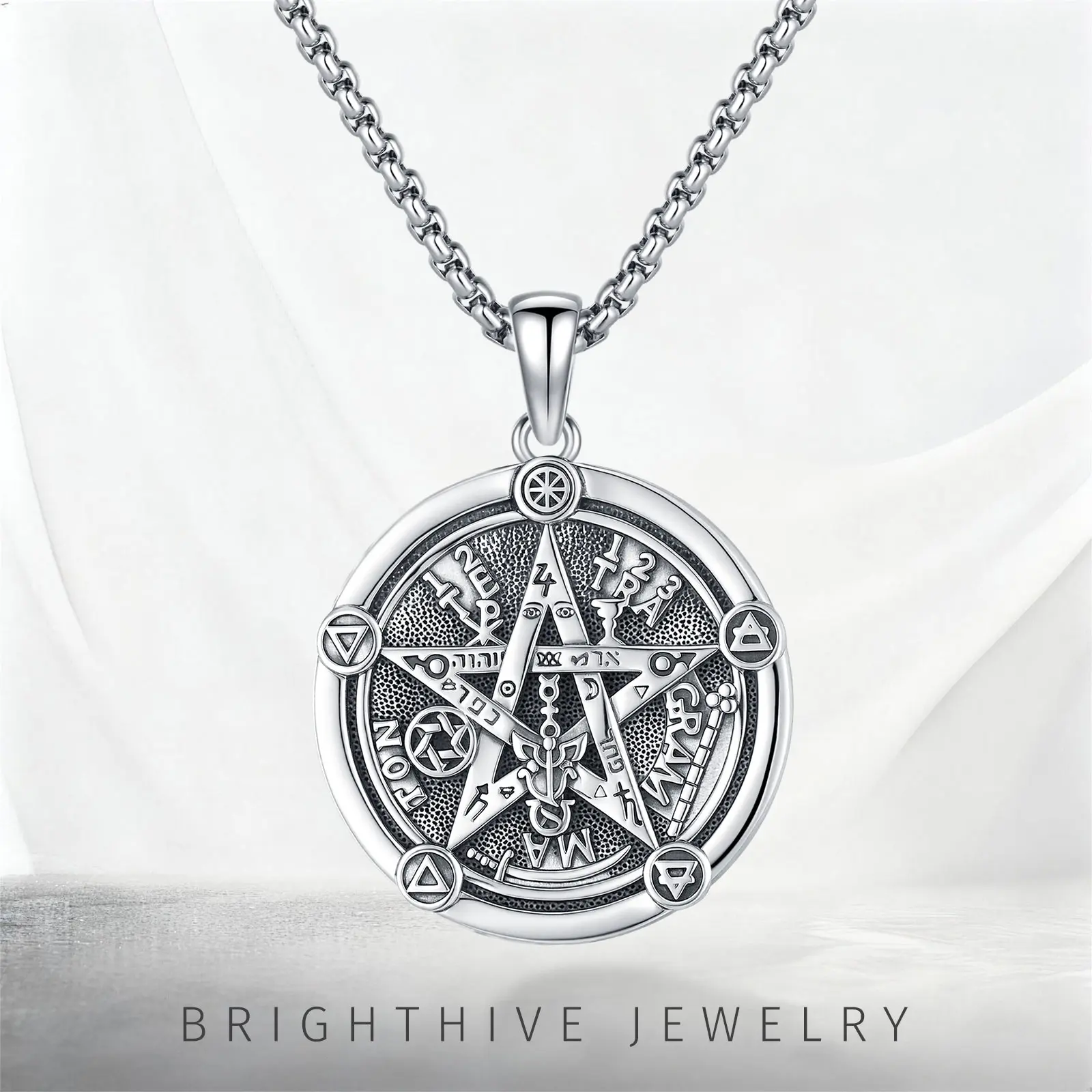Brighthive Necklace for Adults, Elegant 925 Sterling Tetragrammaton Pendant, Unique Couple Jewelry Gift for Versatile Occasions, Birthday, Amulet, Anniversary Gift, Unique Jewelry, Unisex, Silver, Brighthive Jewelry