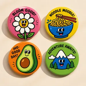 Cute Funny Cartoon Badge Pins Set of 4, Bloom Good Noodle Moodle Avo-Good Day Adventure Awaits Button Badges, Colorful Kawaii Pinback Buttons for Backpack Jacket Hat, Aesthetic Gift for Teens Friends, Positive Mood Accessories, Cute Desk Decor Pins