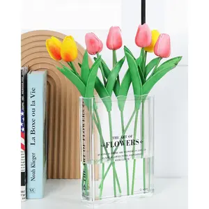 Book-Shaped Vase for Flowers, Book Lovers Gifts, Aesthetic Room Decor Cute Flowers Vases & Must-Have for Home, Bookshelf, Bedroom & Office Decor for Women & Teacher Gift - Like Mothers Day (Clear)