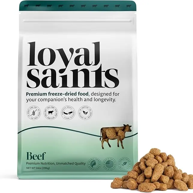 Loyal Saints Premium Freeze-Dried Beef Dog Food 5oz - High Protein, Grain-Free, USDA-Certified Organic Ingredients - Complete Meal Topper & Snack - Made in USA - Dog Nutrition & Treat