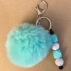 Pom Pom Keychain, Mint Green and Marble