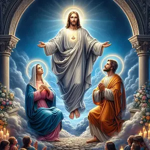 5D Full Drill Jesus Ascending with Mary & Joseph Diamond Painting Kit - Sacred Devotion & Faith Art | DIY Gift for Easter, Christmas & Home Decor | Perfect Wall Art for Prayer Rooms, Bedrooms & Living Rooms Cross Stitch Kit, Handmade Gifts