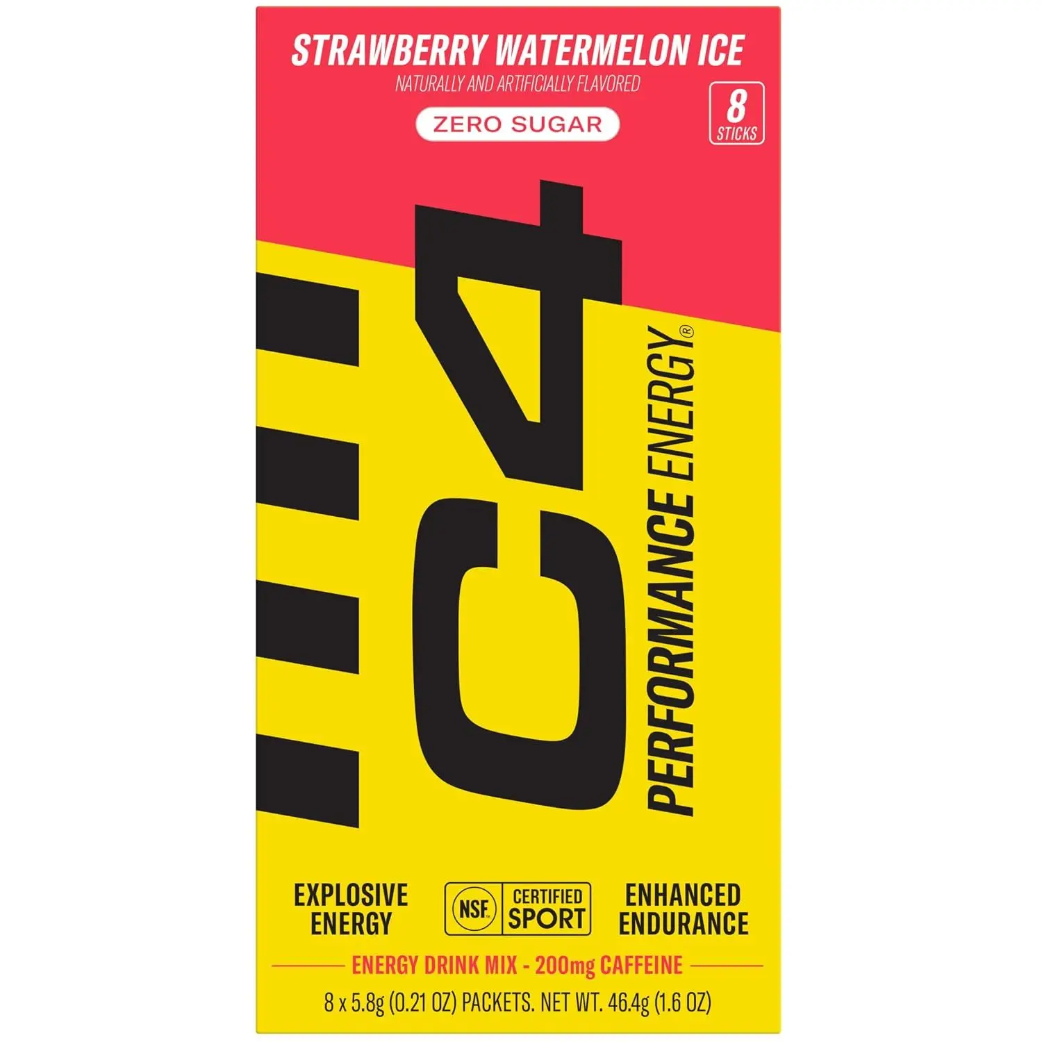 C4 Performance Energy, Strawberry Watermelon Ice Zero Sugar, 200mg Caffeine, NSF On-The-Go Drink Mix Packets, 8 pack