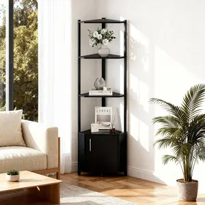 5 Tier Corner Shelf Stand, for Bedroom & Living Room, Industrial Corner Bookshelf with Easy Assembly, Space-Saving Storage Shelves for Home Office, Kitchen, Bathroom