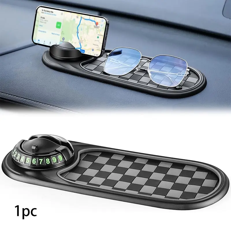 1pc Upgrade Multifunction Car Anti-Slip Mat, Rotatable Anti Skid Car Dashboard Pad with Temporary Parking Numbe, Universal Car Phone Holder, and Large Pad for Phones Fashion Glasses Keys Gadgets, Car Accessories Interior, Vehicle Accessories