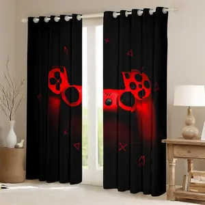 Feelyou Darkening Games Room Drapes - Red Gamer Console & Gamepad Themed Home Decoration, Privacy Grommet Interior Decoration Accessories (Non-Blackout), Home Decoration Curtain