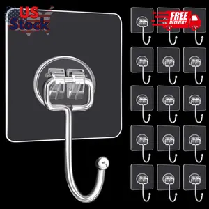 Large Adhesive Hooks, 16-Pack Hold 33lb(Max)