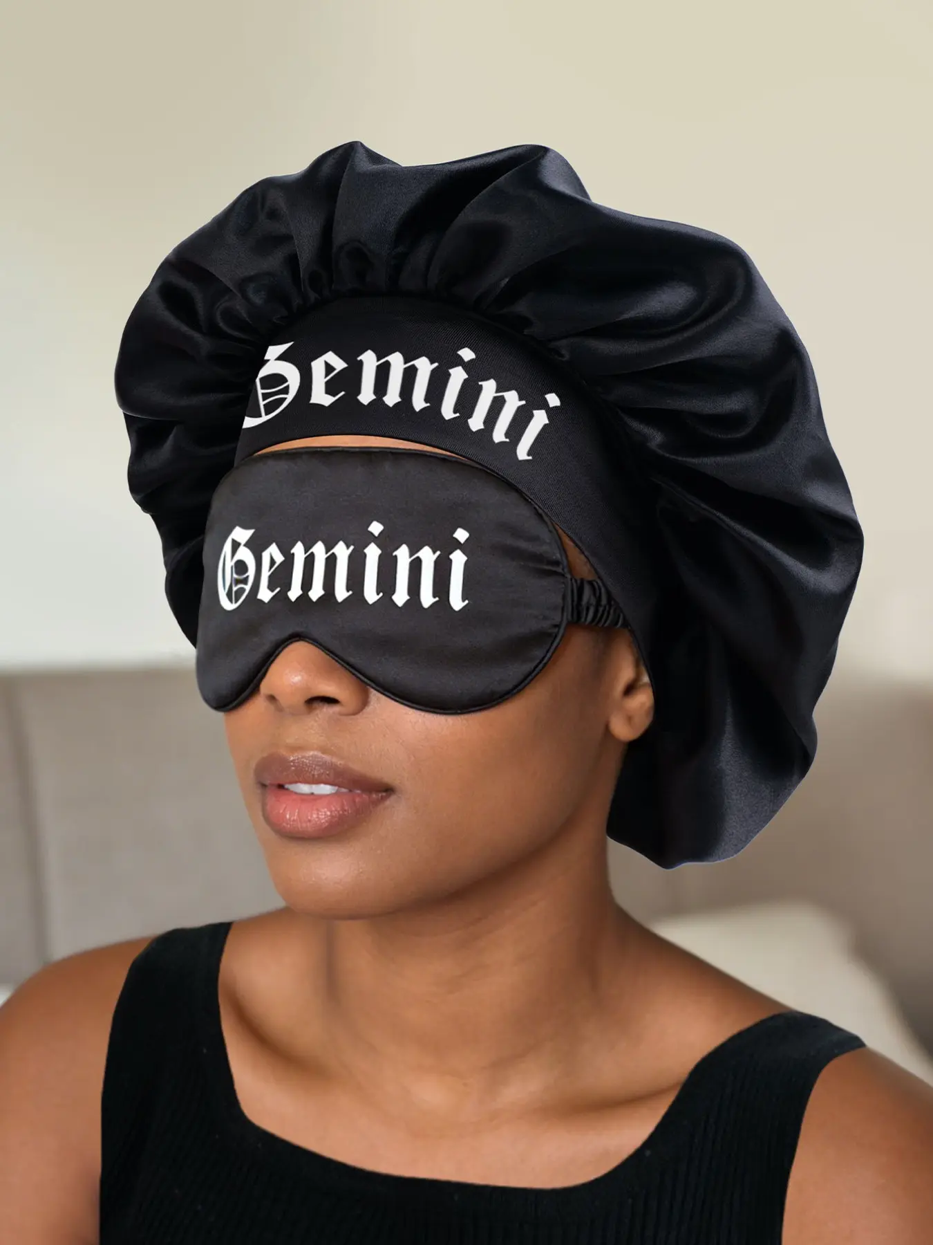 Twelve Constellation Satin Sleep Cap with Eye Mask, Soft Comfort Design, Night Use, Fashionable Women's Headwear, Smooth Silk-Like Fabric, Sleeping Mask, Sleep Masks