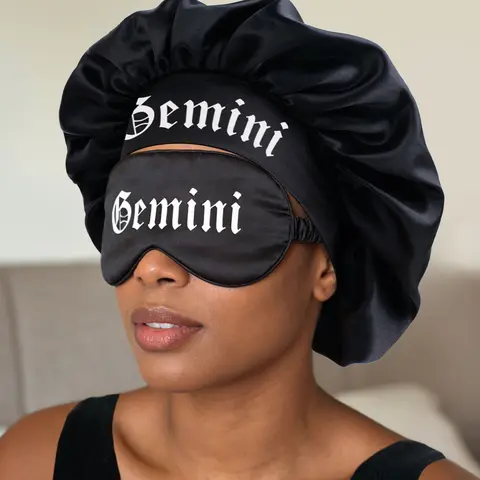 Twelve Constellation Satin Sleep Cap with Eye Mask, Soft Comfort Design, Night Use, Fashionable Women's Headwear, Smooth Silk-Like Fabric, Sleeping Mask, Sleep Masks