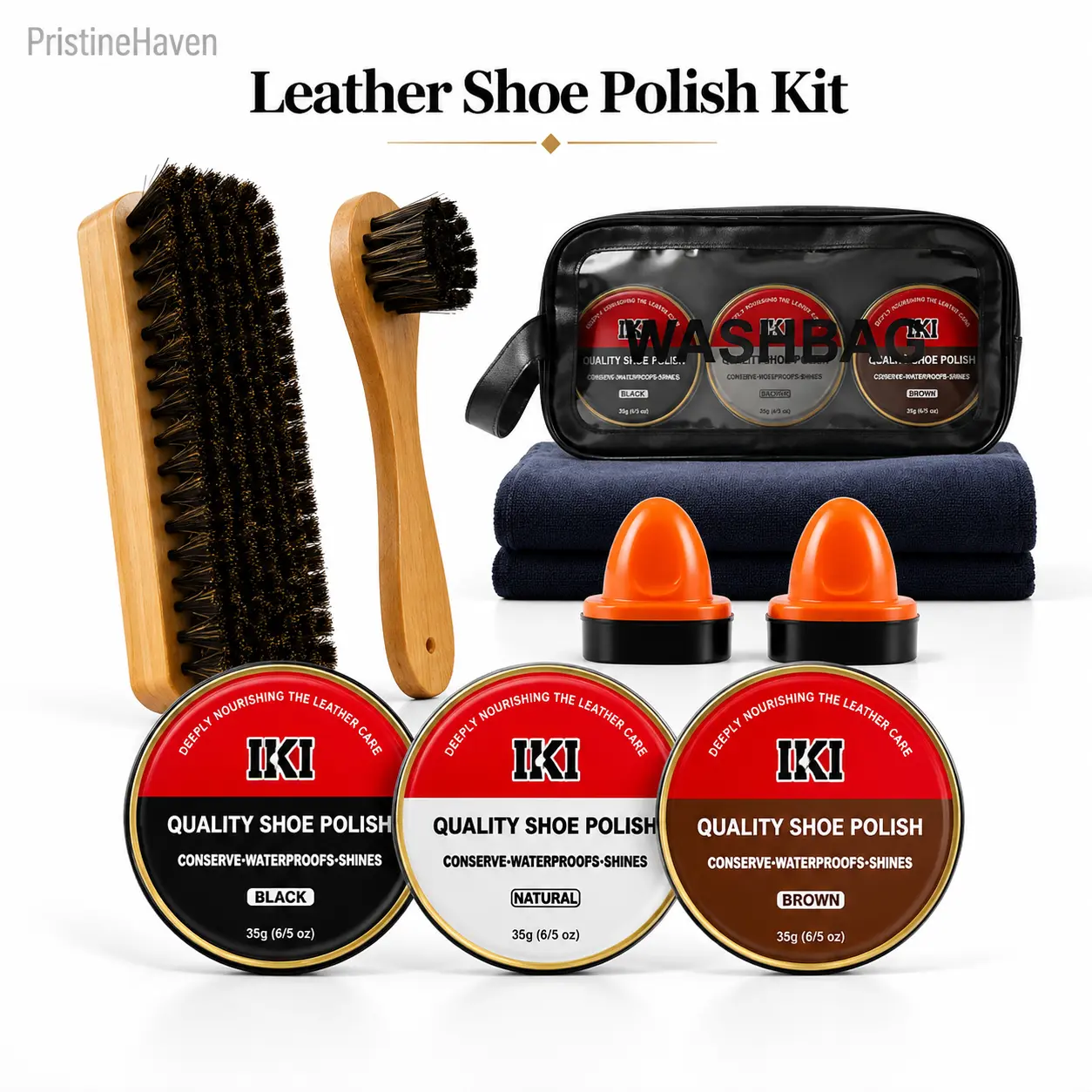 Premium Leather Care Kit - Leather Footwear Nourishing Shine Boost Set with 3 Polishes (Black,Brown,Neutral), Wooden Brushes, Sponge Applicators, Polishing Cloth, Travel Bag - Home Care Supplies Gift Set # household floor cleaning # descale drip coffe