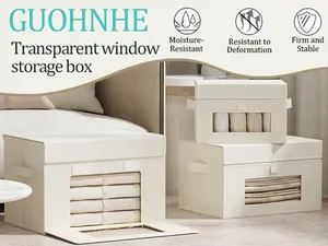 Foldable Storage Bins with Lid, 4-Pack Cube Organizer Baskets with Window, Stackable Closet Storage Boxes with Handles for Home & Bedroom