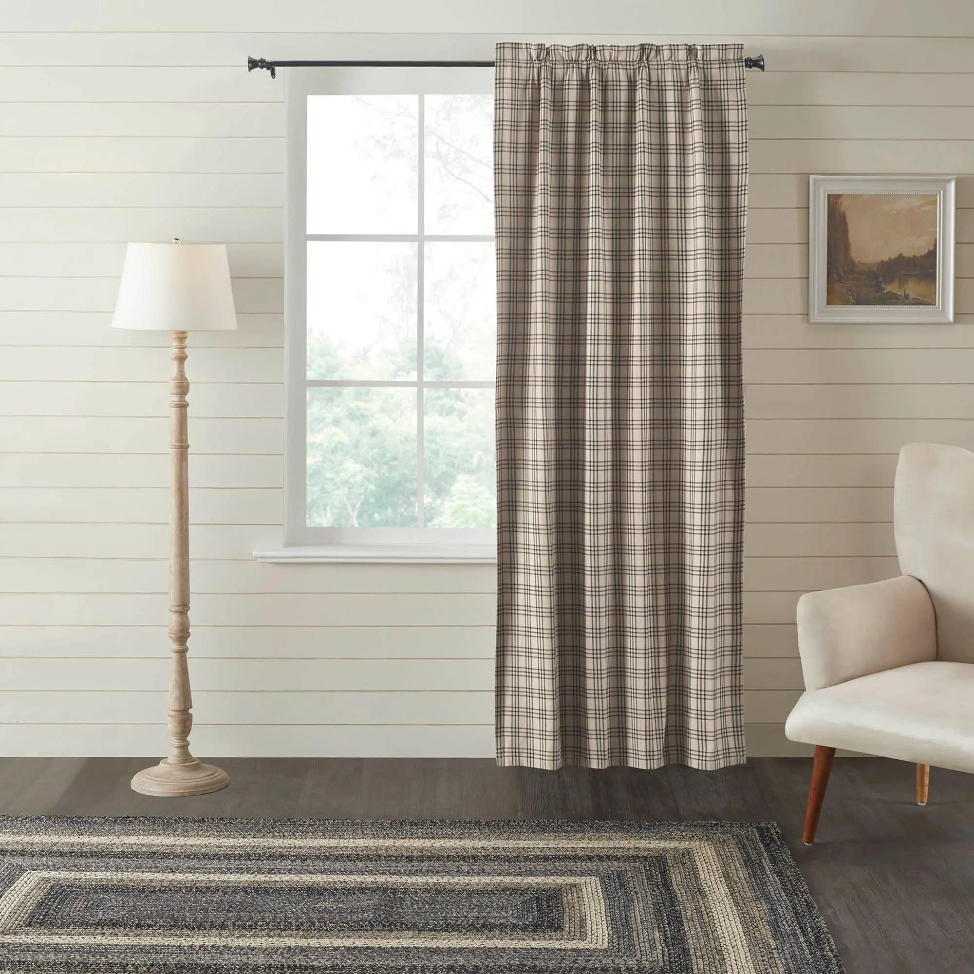 Farmstead Coal Black Charcoal Plaid Blackout Panel Curtain, Home Decorative Window Drapes for Bedrooms