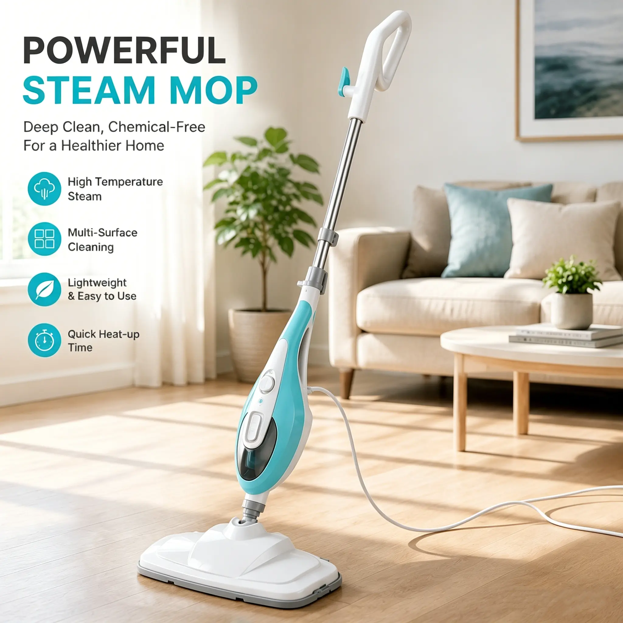 Sweetcrispy Compact Lightweight Steam Mop Kit - Detachable Portable Handheld Electric Steam Cleaner with 99.9% Grime Lift, 180° Swivel Flexible Head for Tight Corners, Hardwood, Tile, Laminate Floors, 2 Cleaning Pads