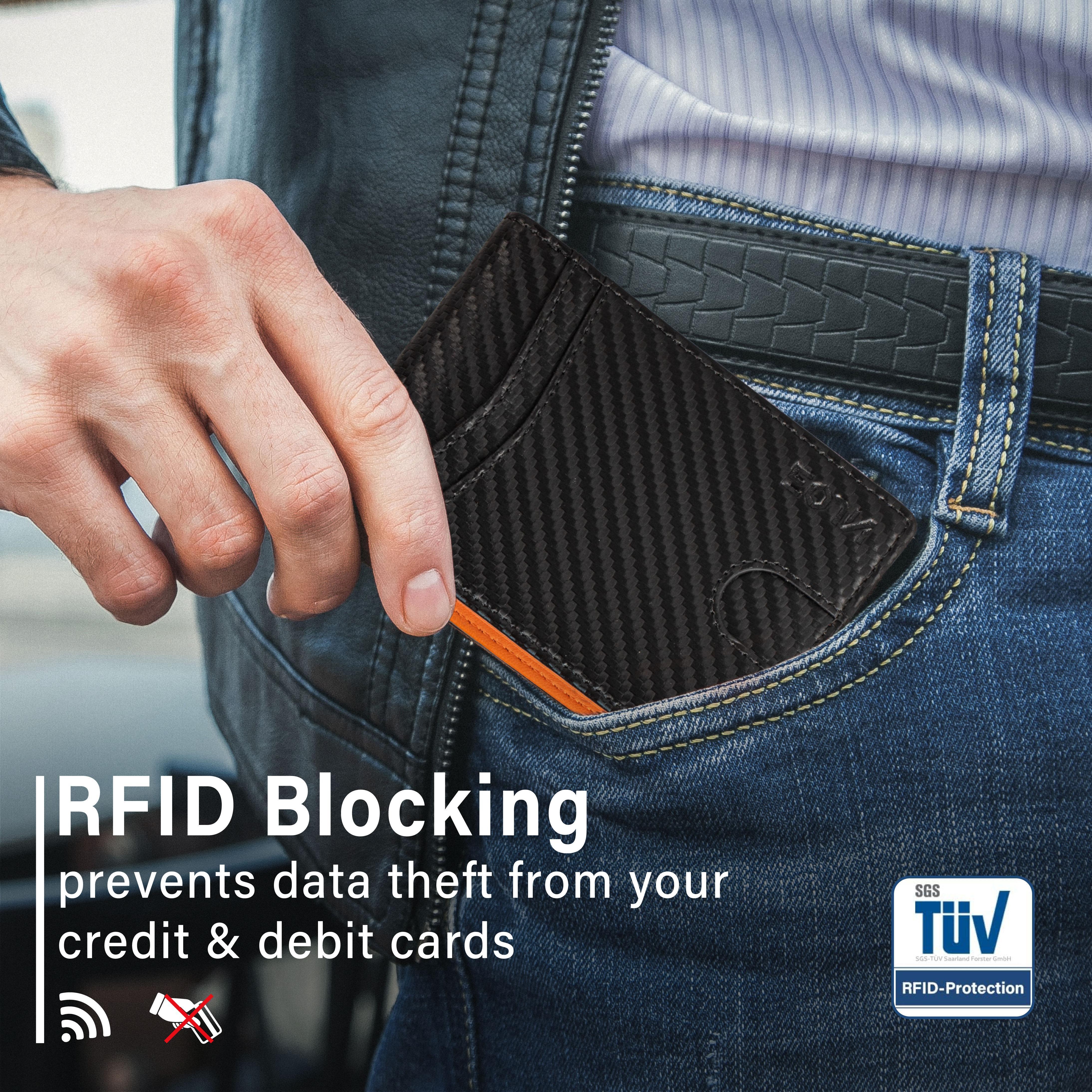 EOJN Slim Mens Wallet Front Pocket with 11 Slots Minimalist RFID Blocking Credit Card Holder Carbon Fiber Money Clip in Gift Box Leather