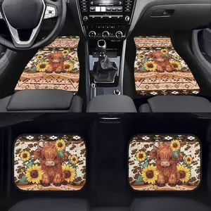 4pcs Highland Cow Southwest Aztec Car Floor Mats | Anti-Slip Rubber Back, Heavy Duty Auto Front Rear Foot Pads, Universally Applicable for Most Vehicles, Car Interior Accessory, Car Accessories