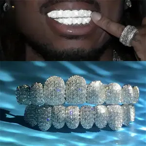 Shine Iced Out Grillz Teeth Full Moissanite Grills Men Women Hip Hop Tooth Grills Caps  Fashion Jewelry  Daily Lightweight