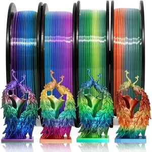 1.75mm Silk Shiny 4 Types Rainbow Multi Colored Fast Color Change PLA 4 in 1 3D Printer Filament Bundle: 4 Different Types Silk Rainbow PLA, 250g/Spool, Total 1Kg 3D Print Filament Mater