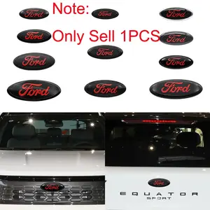 1Pcs Alloy/ABS Black Red Ford Logo Sticker Car Styling, Vehicle Exterior Decoration, Front Grille Logo Hood Emblem Rear Trunk Badge Decoration Accessories For Ford Focus mk2 mk3 Fiesta F150 F250 Ranger