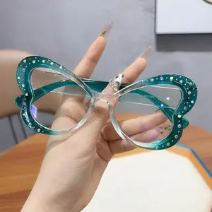 Heart Shaped Rhinestone Eyeglasses Y2K No-Makeup Essential Oversized Frame Clear Lens Anti-Blue Light for Daily Street Style Music Festivals Birthday Parties