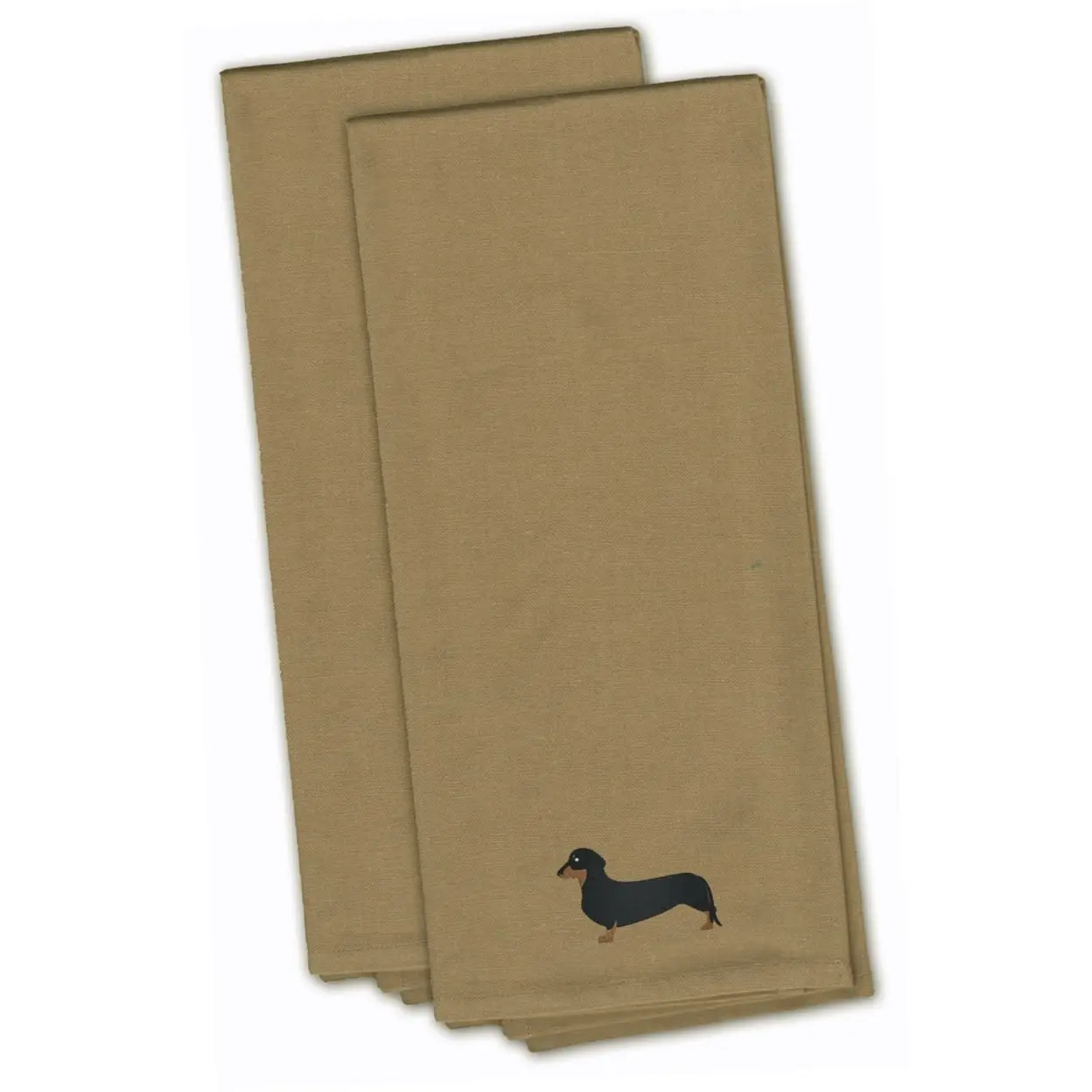 Dachshund Design Tan Embroidered Kitchen Cleaning Towel Set - 2 Towels, Kitchen Use Household Textile, 0.35 lbs