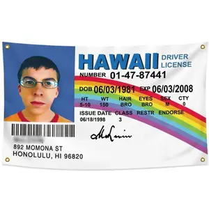 Tapestry, Hawaii ID Flag Fake Driver License 3x5 ft Mclovin Tapestry, Polyester with 4 Brass Grommets, Mc Loving Funny flags Poster for College Dorm Outdoor Banner
