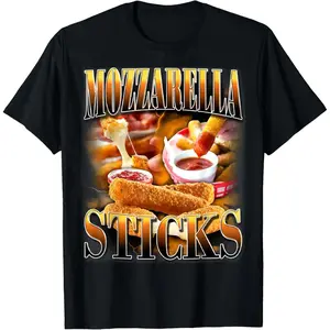 [100% Cotton][Funny T-shirt]Funny Mozzarella Sticks Graphic T-Shirt – Retro Rap Style Aesthetic Meme Tee, Vintage Parody Music-Inspired Design, Unisex Cotton Casual Top, Streetwear Graphic Shirt, Trendy Fun Gift for Men Women Friends