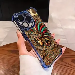 Elegant Phone Case with a Mysterious Maya Design for Various for iphone Models, Featuring an Electroplated Frame, Luxury Transparent Material, And Four-Corner Shockproof Airbags for Added Protection.