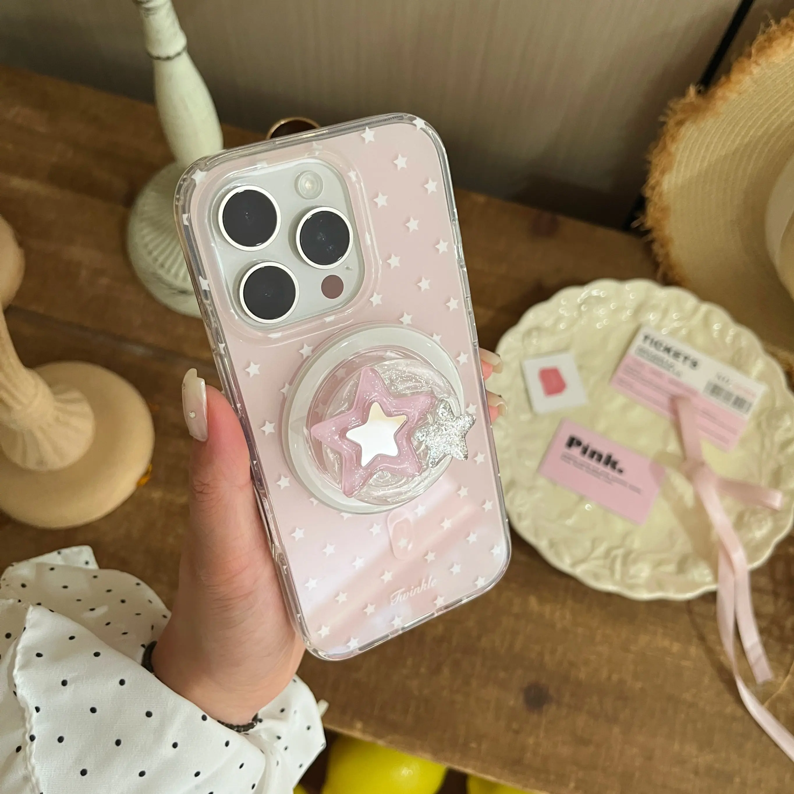 Magnetic Star Double-Layer Smartphone Casing with Built-In Handheld Holder - Minimalist, Creative, Lightweight, Compact, Shockproof Full-Cover Accessory for iPhone 14,15,16,17 Pro Max Cellphone Casing for Handheld Devices