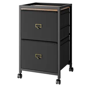 2 Drawer Rolling File Cabinet, Small Underdesk Vertical Filing Cabinets with Fabric Drawers, 4 Wheels & Metal Frame, A4/Letter Size Storage Organizer for Home Office, Apartments