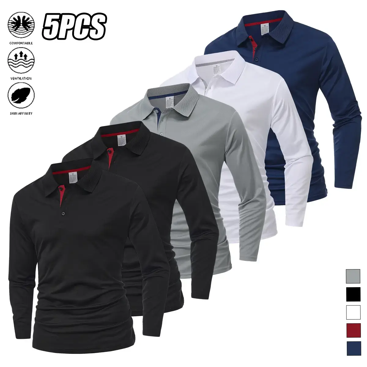 Men’s casual long-sleeve quick-dry polo shirt suitable for golf and tennis; comfortable cycling apparel with a stylish color-block design at the collar and cuffs—a great gift for him. Plain Men’s casual long-sleeve quick-dry polo shirt suitable for golf and tennis; comfortable cycling apparel with a stylish color-block design at the collar and cuffs—a great gift for him. Plain