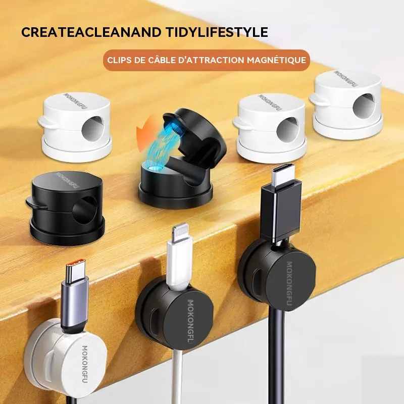 Magnetic Cable Clips 8-Pack - 360° Rotation, Black/White & Color Options, Strong Magnetic Cord Holder for Desk Setup Accessories, Tech Organizer Desktop Tidying, Extension Cable Organizer