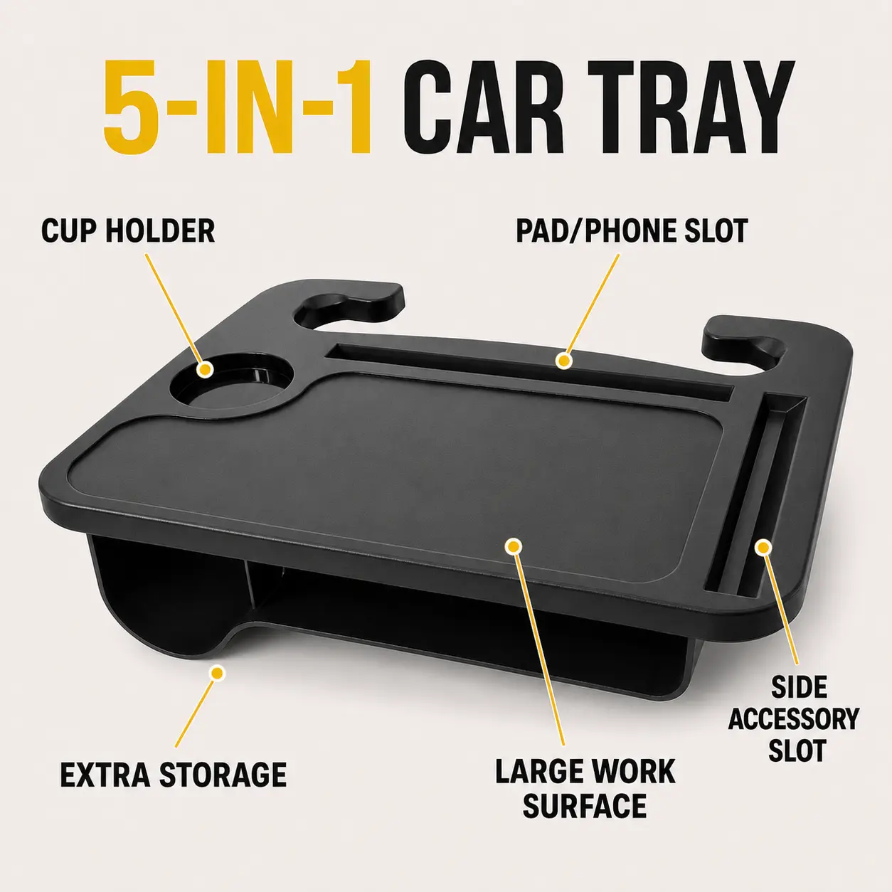 MSXTTLY 2-in-1 Steering Wheel Desk & Tray Table – Car Workstation with Seat Gap Filler, Ideal for Laptop, Meals & Storage, Fits Tesla Model 3/Y & Most Vehicles, Great Birthday Gift for Drivers