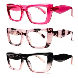 DEAAOK 3 Pack Oprah Style Reading Glasses for Women Blue Light Blocking Cute Oversized Square Computer Readers Spring Hinge