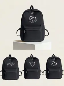 Unisex Casual Solid Color Backpack, Heart Butterfly Print, Large Capacity Multi-Pocket, Fashion Travel Bag for All Seasons, Portable Travel Backpack, Casual Lightweight Backpack